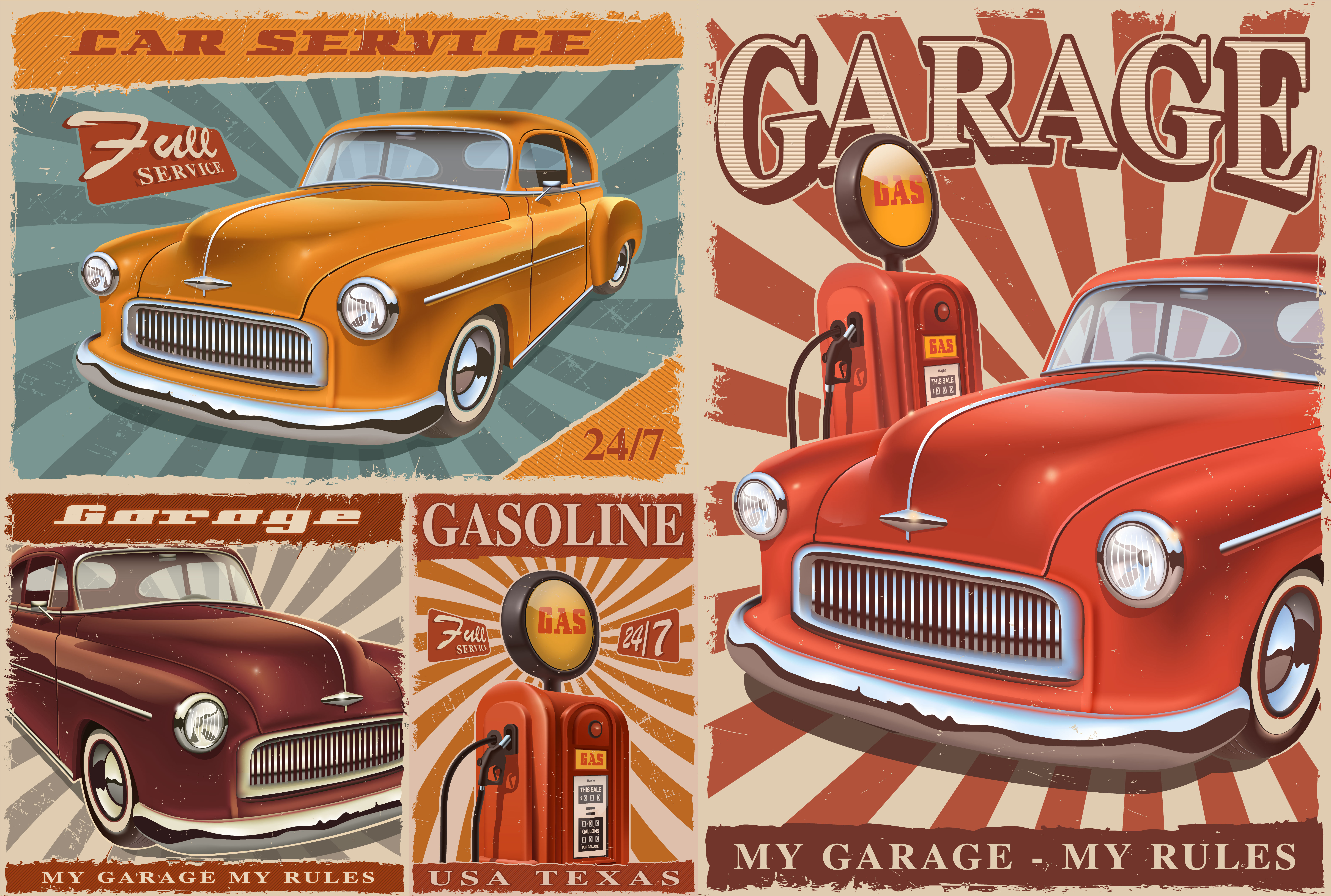 Set of Vintage Car Posters. 539087 Vector Art at Vecteezy