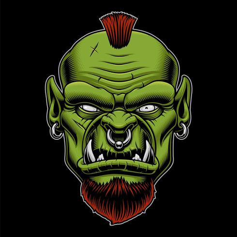 Vector illustration of an angry orc on the dark background.