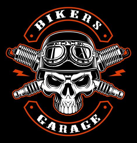 Biker  skull and crossed spark plugs. vector