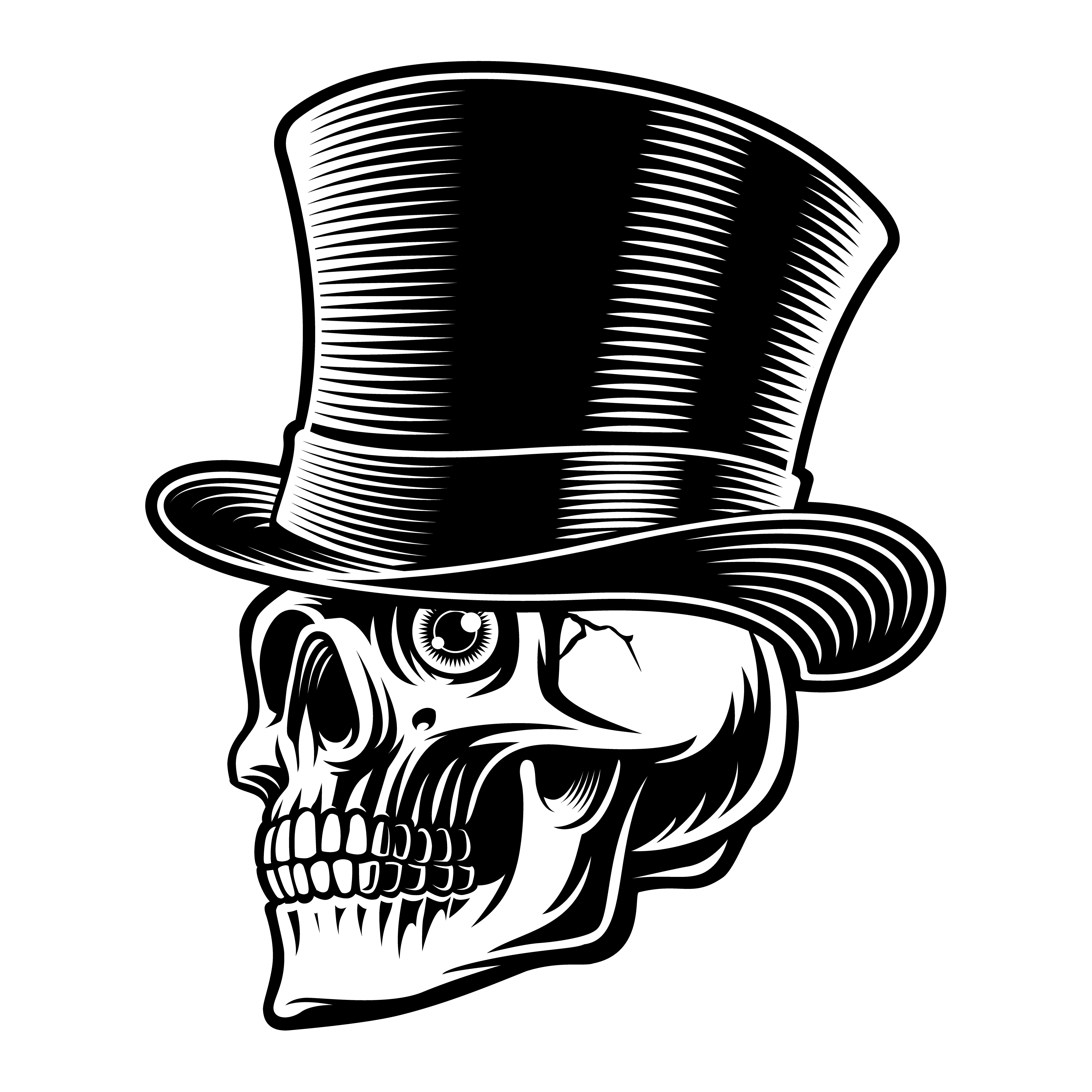 Download the Black and white illustration of a skull in top hat 539112