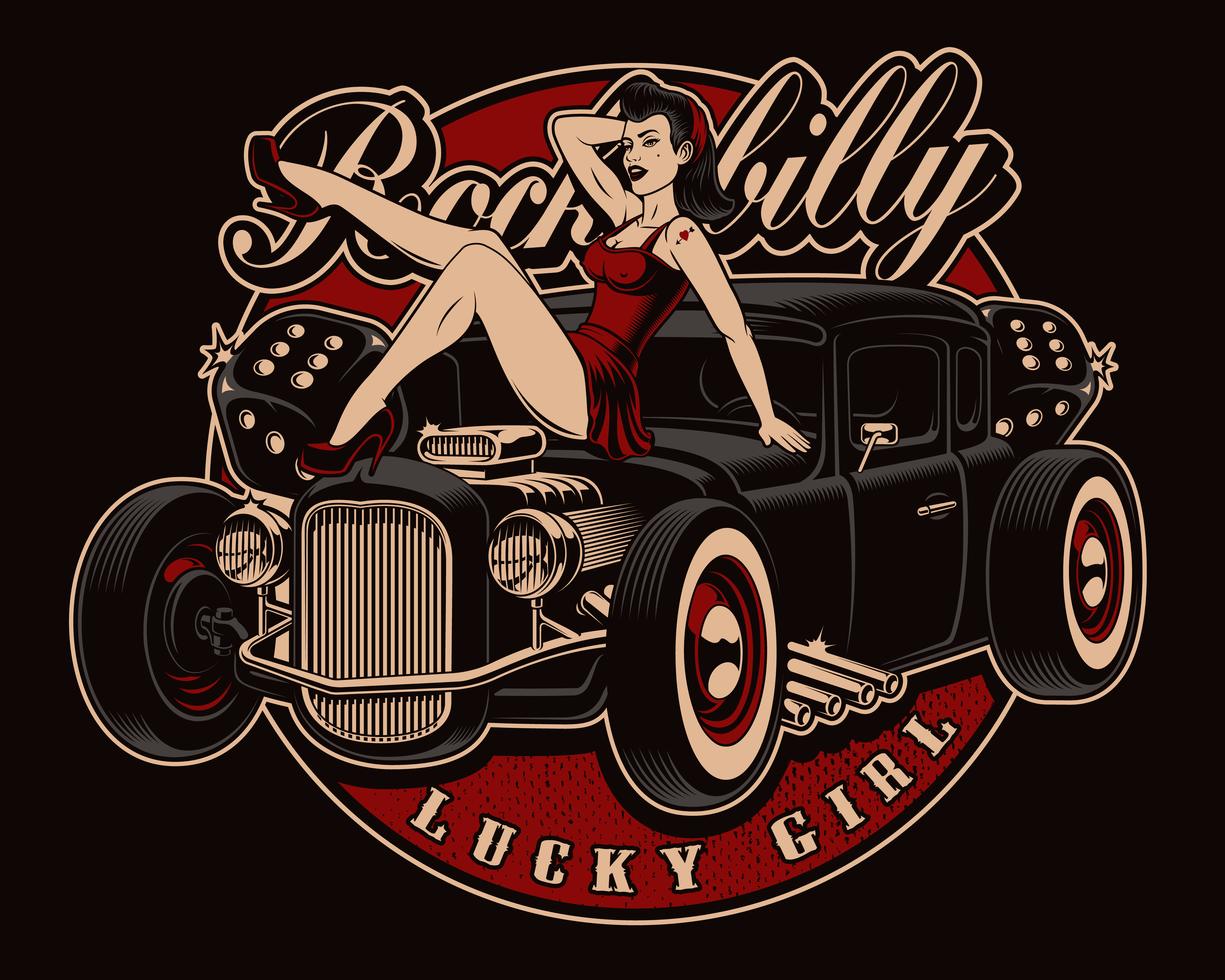 Pin Up Chica Con Hot Rod Clásico 539120 Vector En Vecteezy