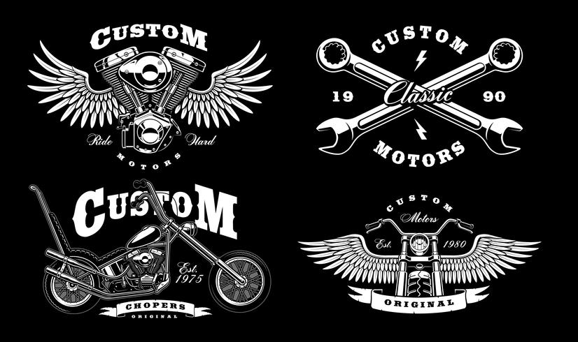 Set of 4 vintage biker illustrations on dark background1 vector