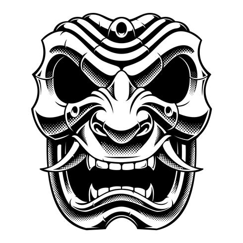 Máscara de guerrero samurai (versión en blanco y negro) vector