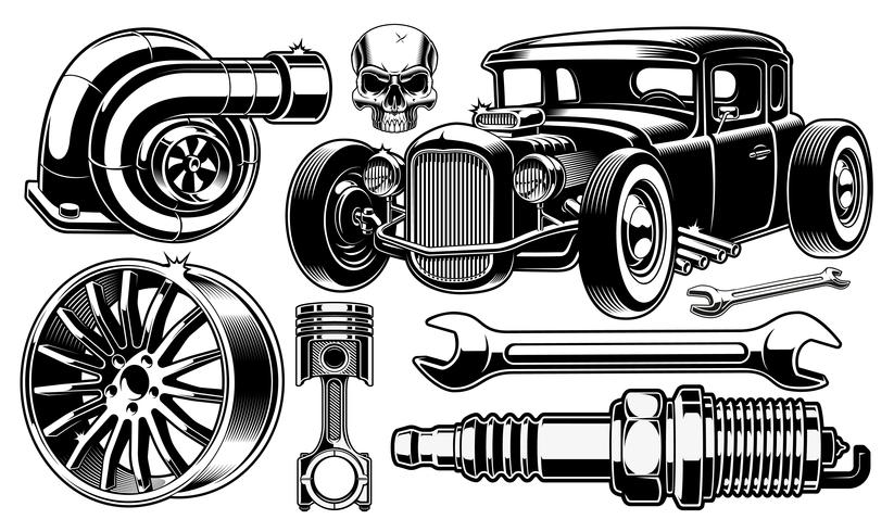 Elementos de diseño de reparación de automóviles. vector