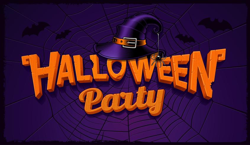 Halloween party banner with pumpkin lettering and hat of witch vector
