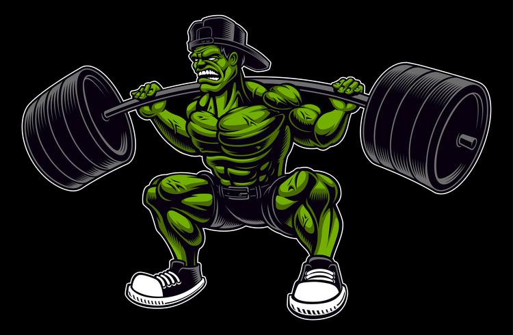 Coloured vector illustration of a bodybuilder with barbell