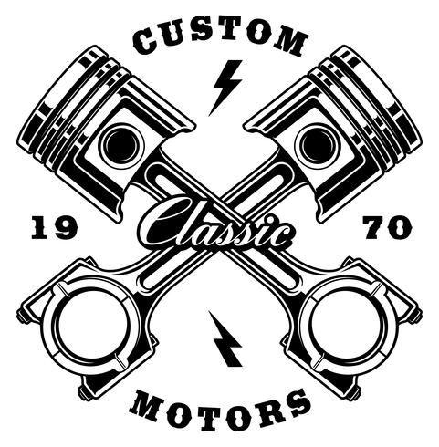 Vintage crossed pistons on white background vector