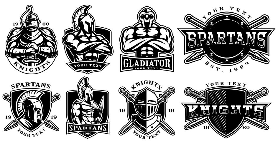 Set of badges with ancient warriors for white background vector