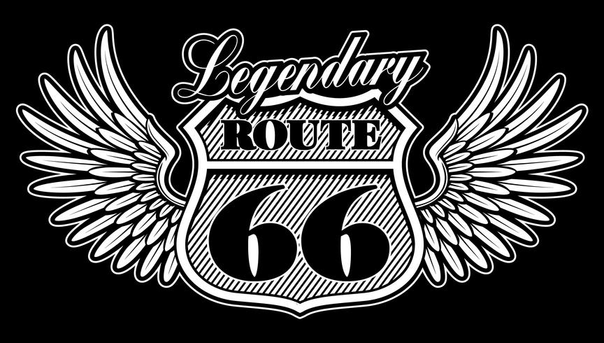 Vintage emblem of route 66 with wings.  vector