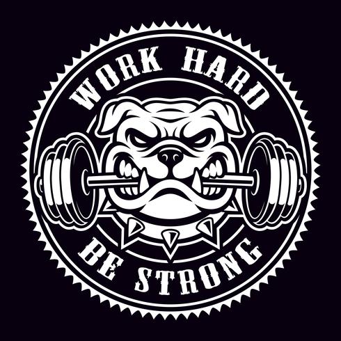 Vintage badge of a bulldog with dumbbell for gym theme. vector