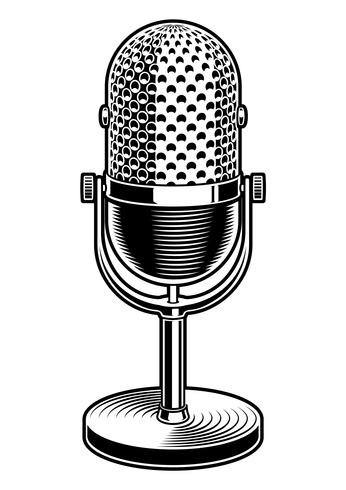 Black and white illustration of microphone vector
