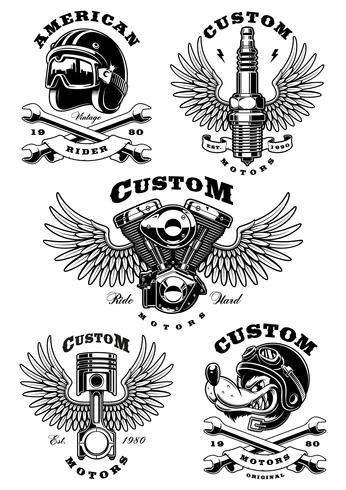 Conjunto de 5 ilustraciones de motoristas vintage sobre fondo blanco_1 vector