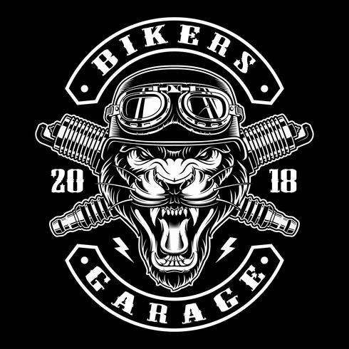 Panther biker with spark plugs. vector