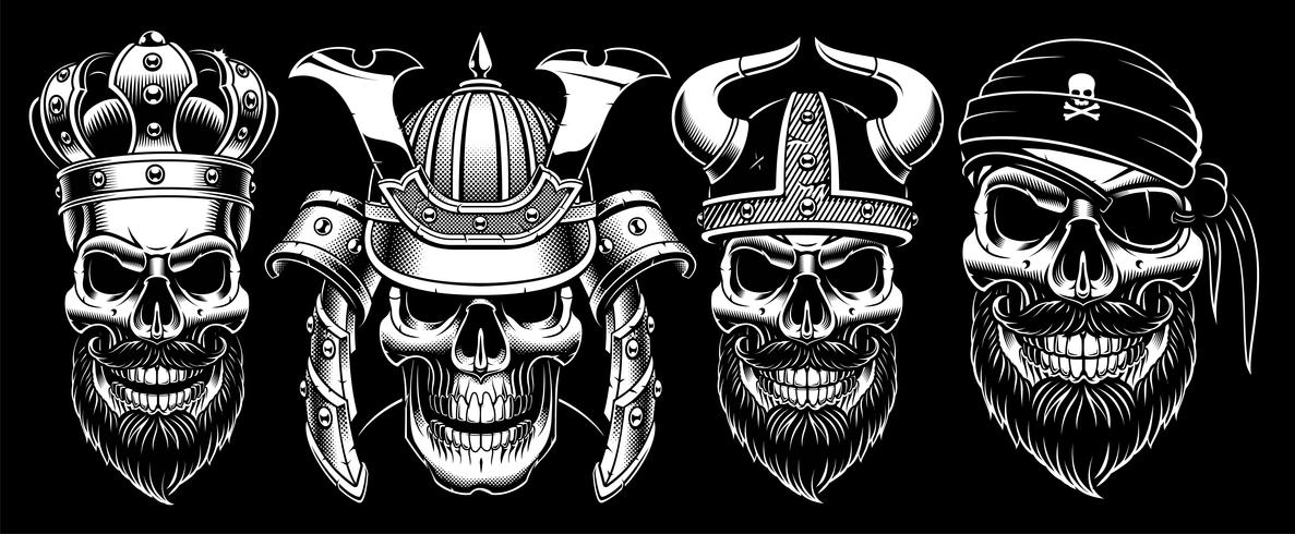 Set of vintage skulls. vector