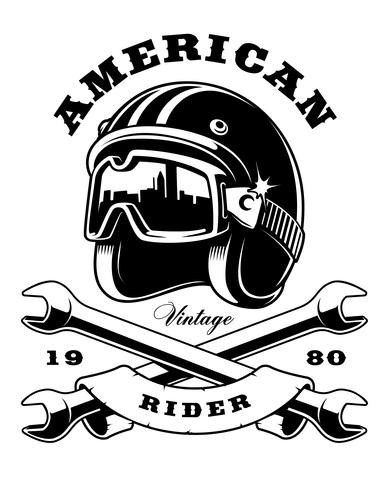 cafe racer helmet with wrenches on white background vector