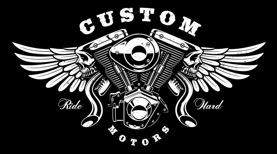 Motor de monstruo con diseño de camiseta de alas (sobre fondo oscuro) vector