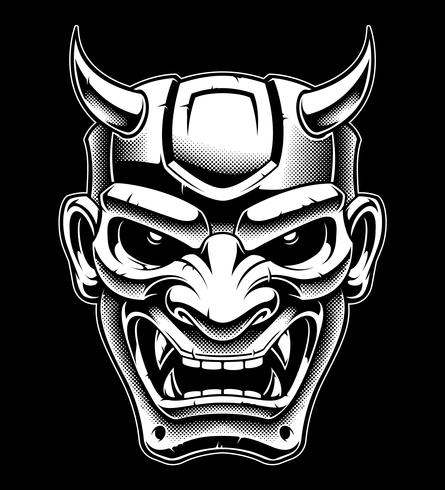 japanese demon mask blackand white version vector