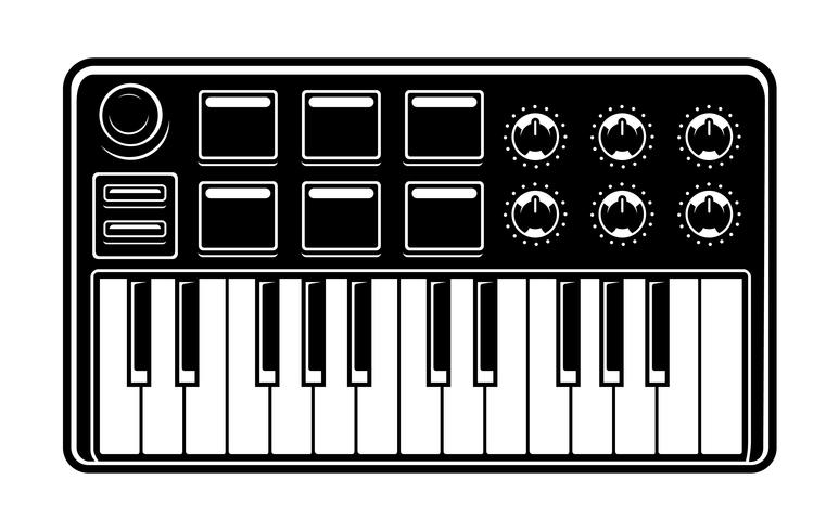 Black and white illustration of synthesizer vector