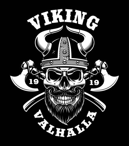 Viking skull with axes vector