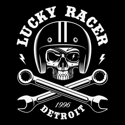 Racer skull with crossed wrenches vector