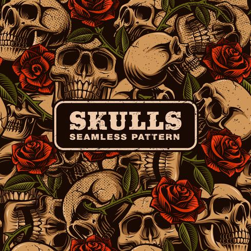 Skull with roses seamless pattern vector