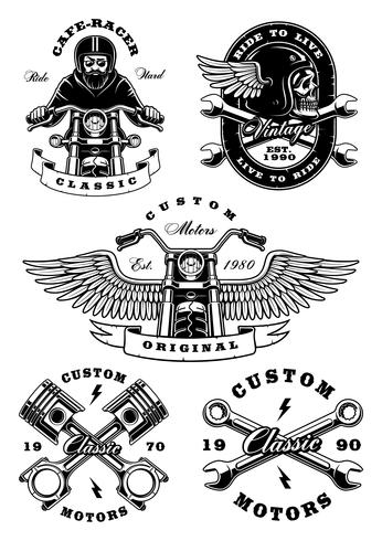 Set of 5 vintage biker illustrations on white background2 vector