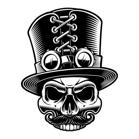 Vector illustration of a steampunk skull in top hat