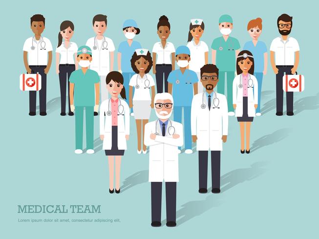 Group of doctors and nurses and medical staff. vector