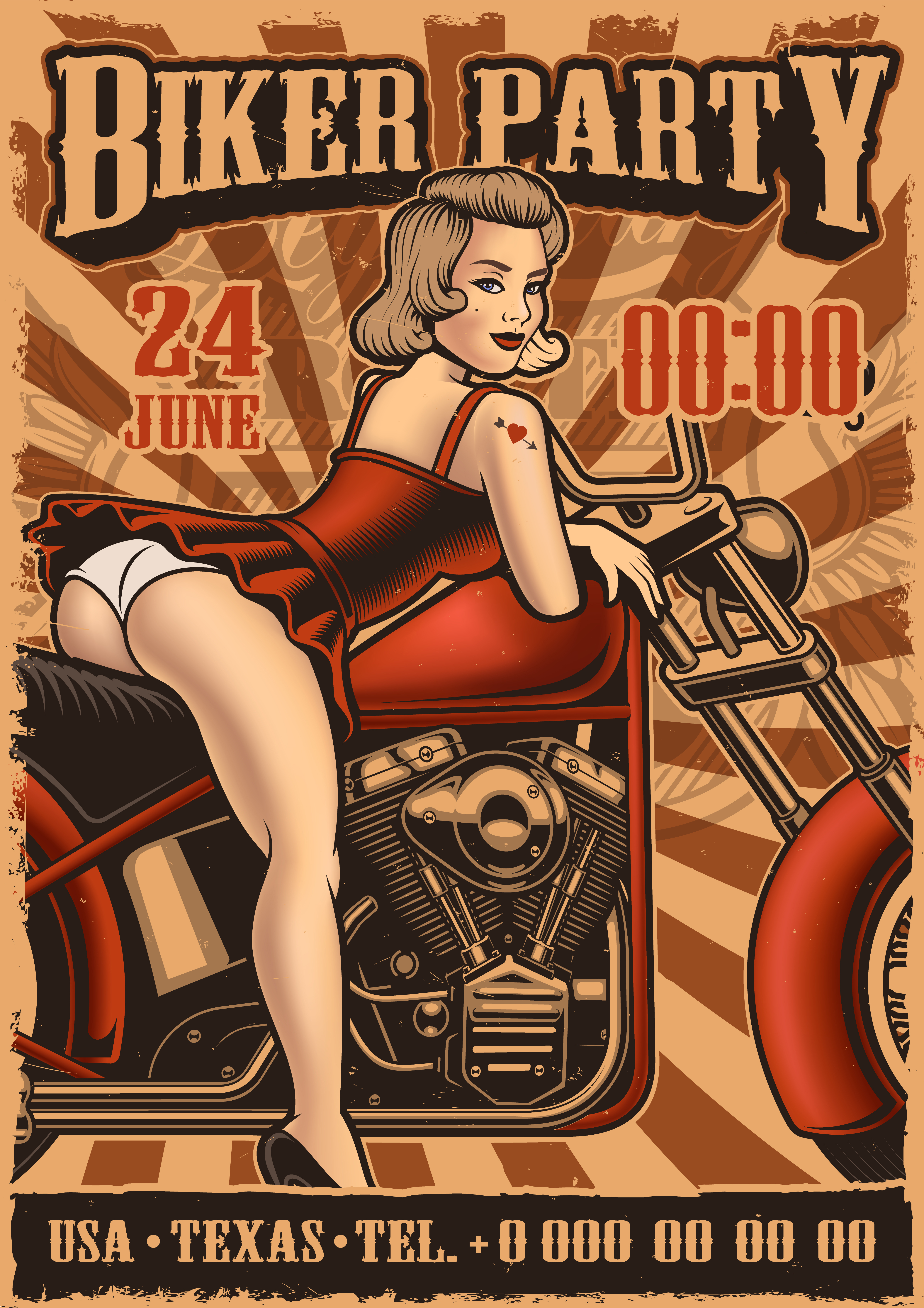 Download Vintage poster with pin up girl and motorcycle - Download ...