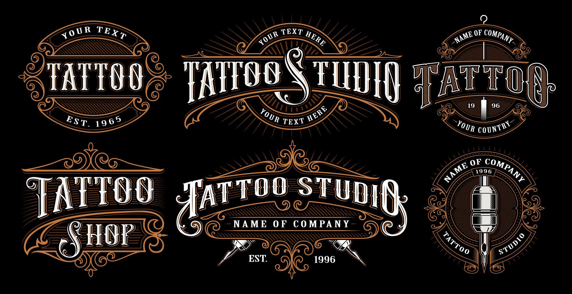 Set of vintage tattoo emblems VERSION FOR DARK BACKGROUND 539407 Vector ...