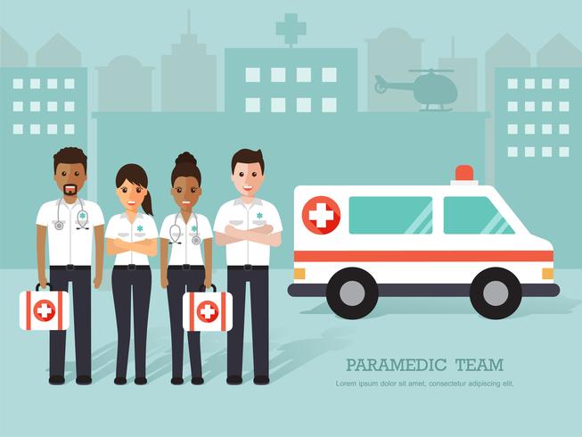 Group of paramedics and nurses, medical staff. vector