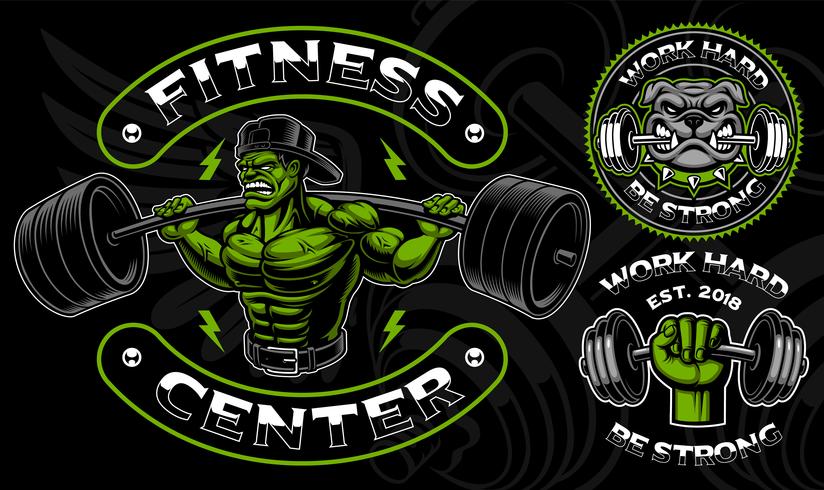 Set of vector badges, logos, shirt designs for the gym.