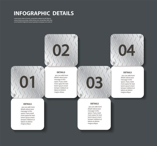 Plantilla gráfica de la información de la placa de metal con 4 opciones. Puede ser utilizado para la web, diagrama, gráfico, presentación, gráfico, informe, infografía paso a paso vector