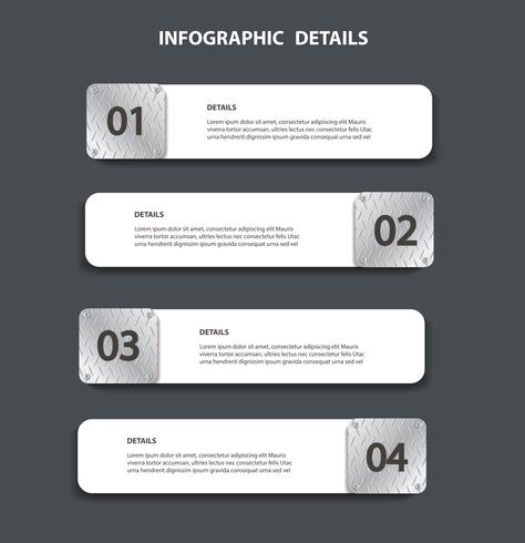 Plantilla gráfica de la información de la placa de metal con 4 opciones. Puede ser utilizado para la web, diagrama, gráfico, presentación, gráfico, informe, infografía paso a paso vector