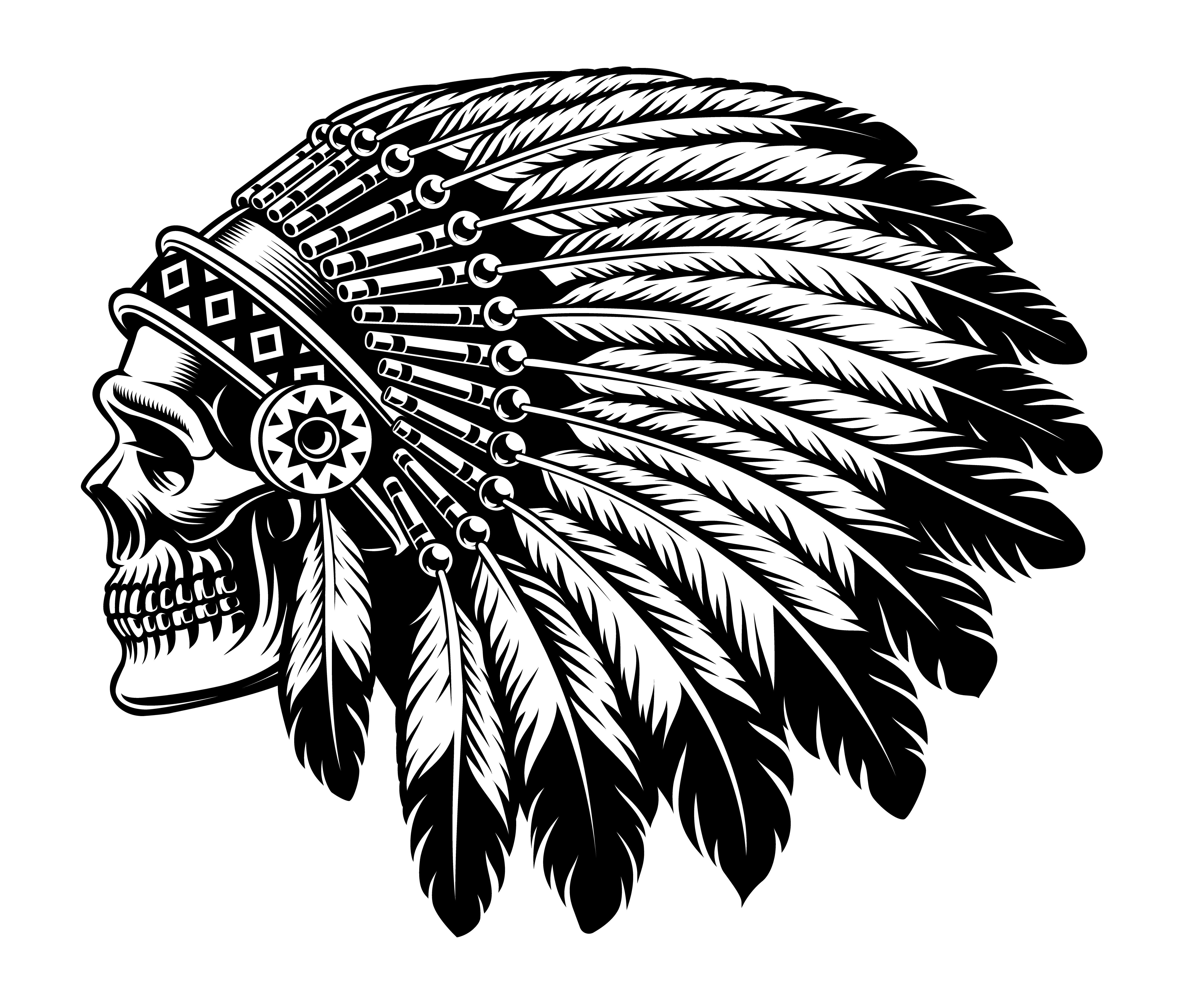 Black and white illustration of an Indian skull 