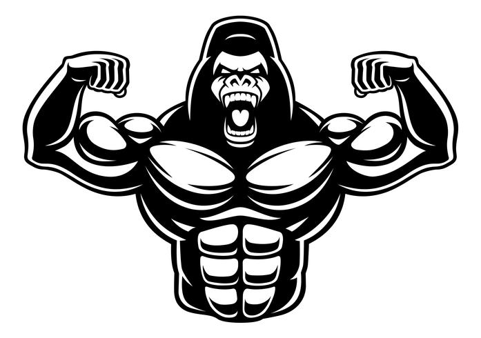 Illustrazione In Bianco E Nero Di Bodybuilder Di Gorilla