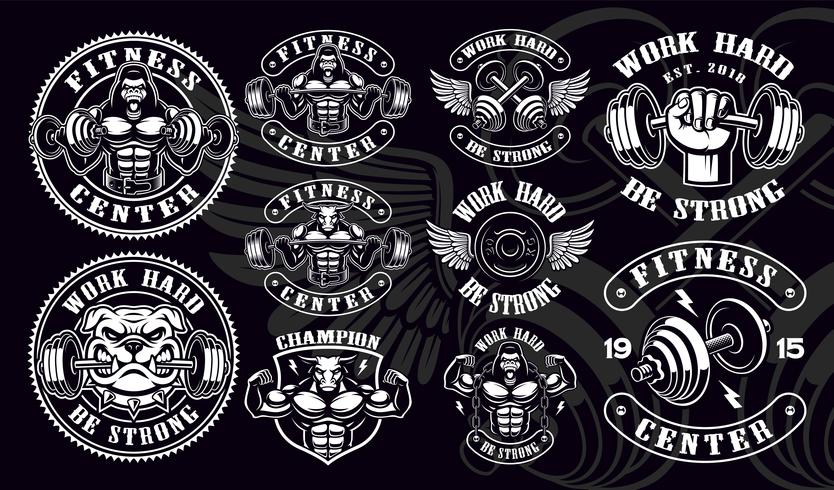 Conjunto de insignias vintage, logos, diseños de camisetas para gimnasio. vector