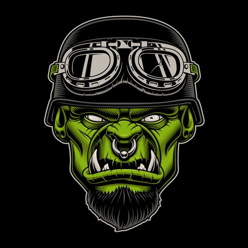 Vector illustration of a character biker on the dark background