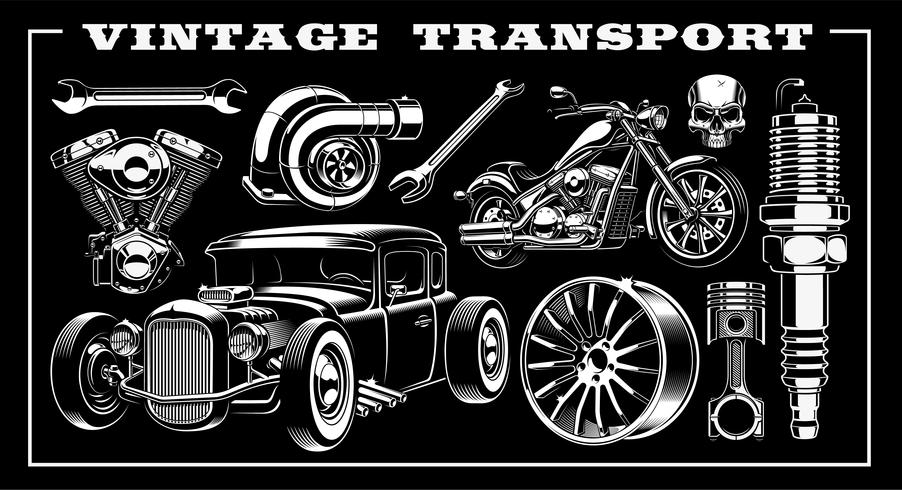 Juego de transporte vintage. vector