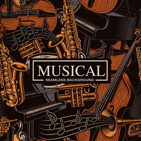 Musical seamless background with different musical instruments vector