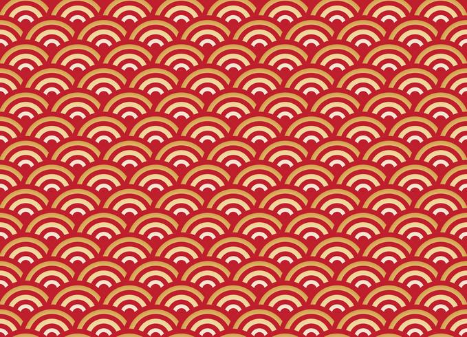 Chinese seamless pattern gold and red wave new year background vector