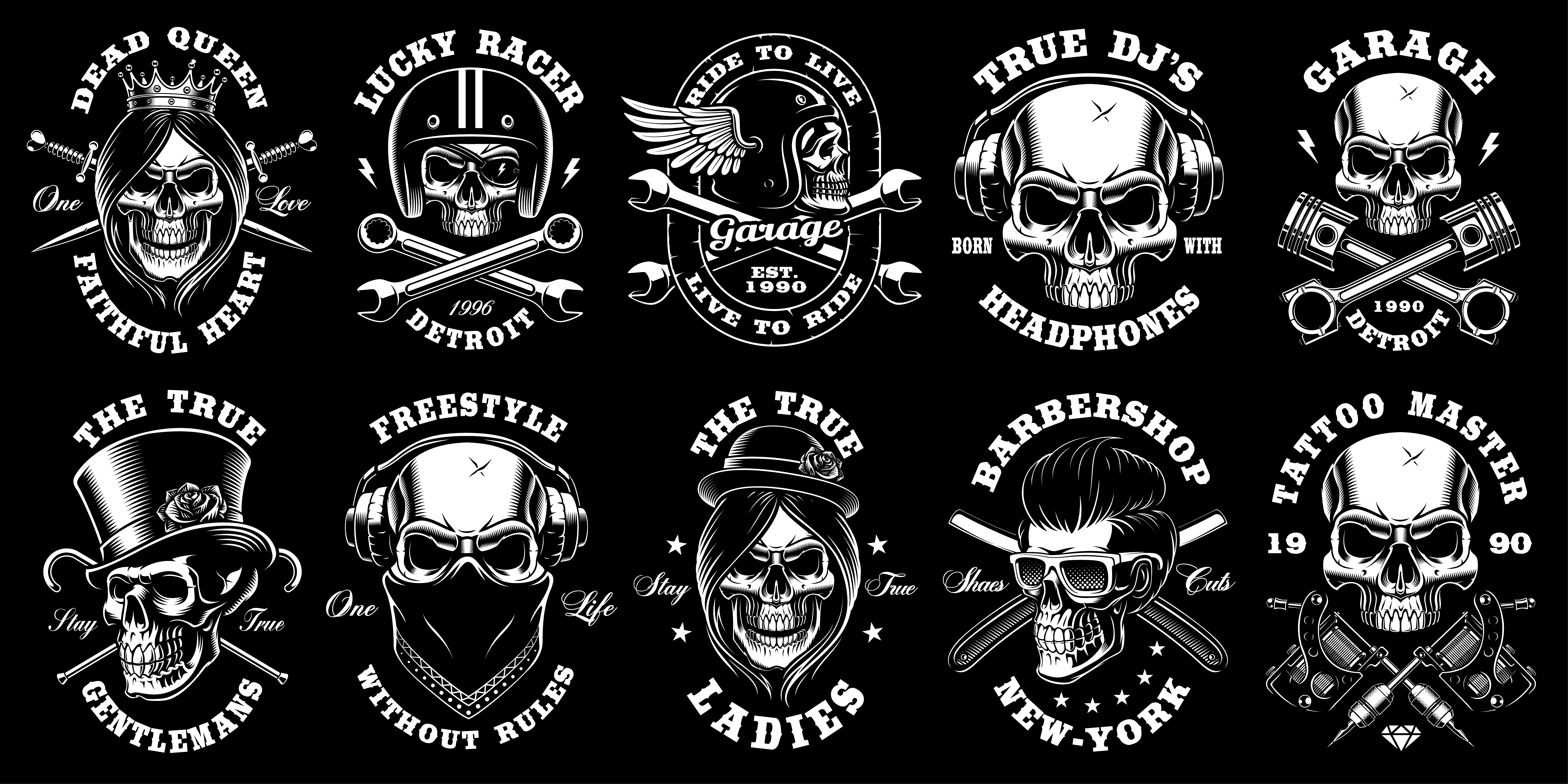 Set of black and white skulls - Download Free Vectors ...