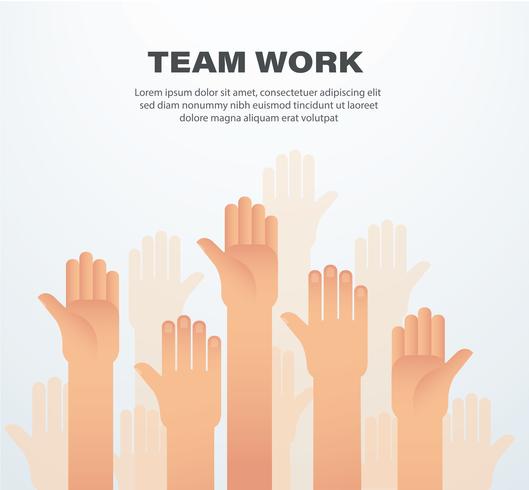 Raised hands. team work concept. background vector