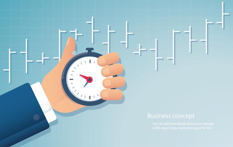 hand holding a stopwatch timer time management background vector