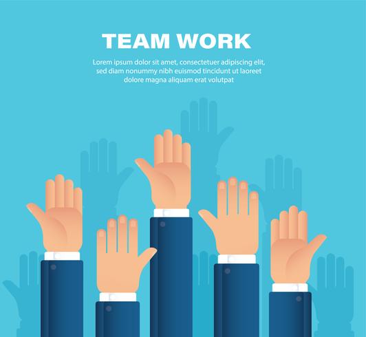 Raised hands. team work concept. background  vector