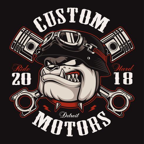 Diseño de camiseta Biker Bulldog biker (versión color) vector