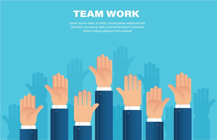 Raised hands. team work concept. background vector