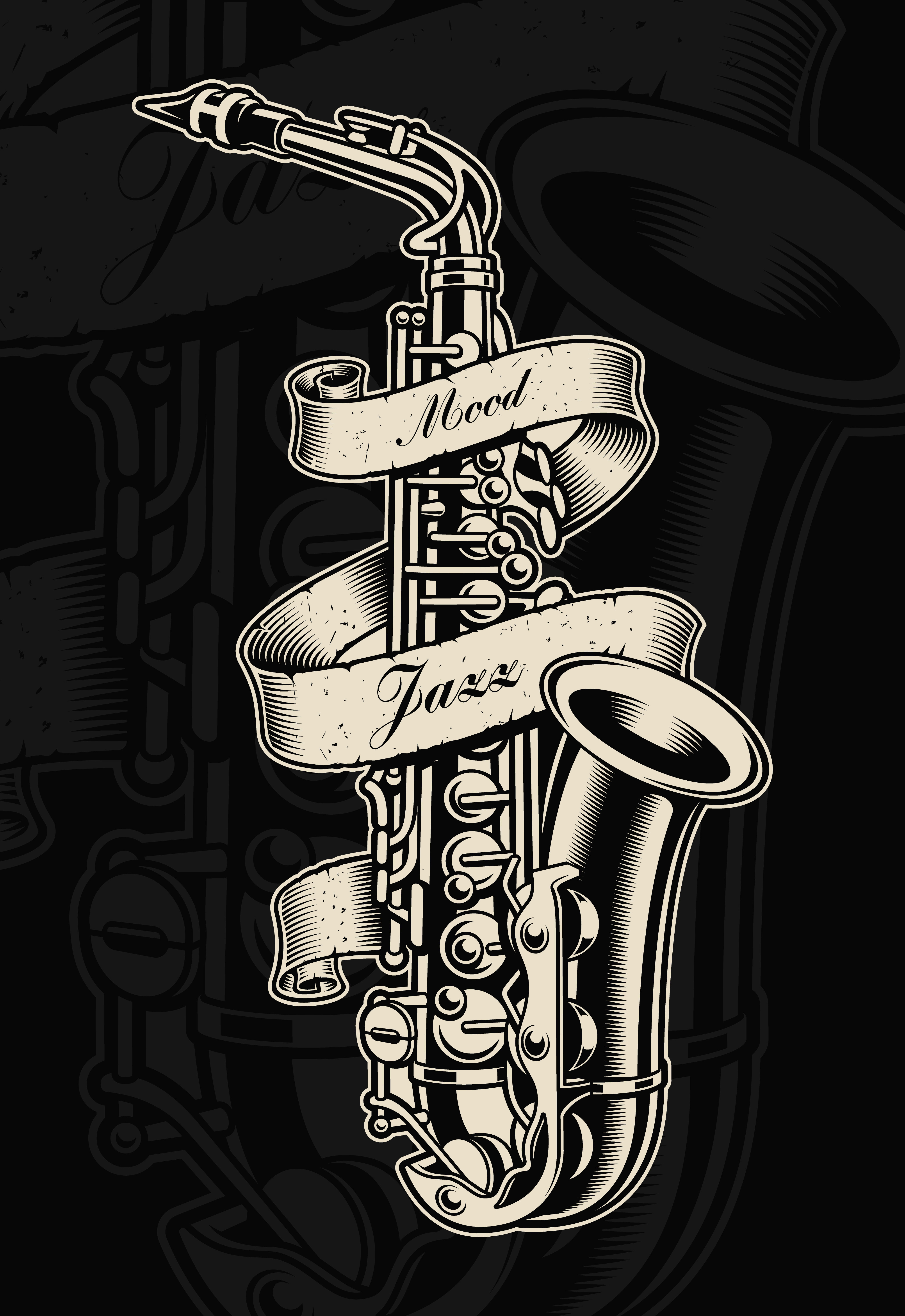 Vector illustration of saxophone with vintage ribbon 539637 Vector Art
