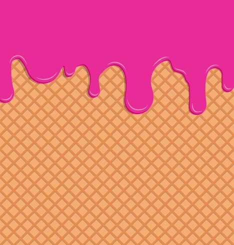 Flowing strawberry cream on wafer background - Vector Illustration