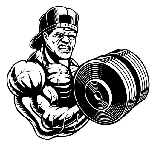 Black and white illustration of a bodybuilder vector